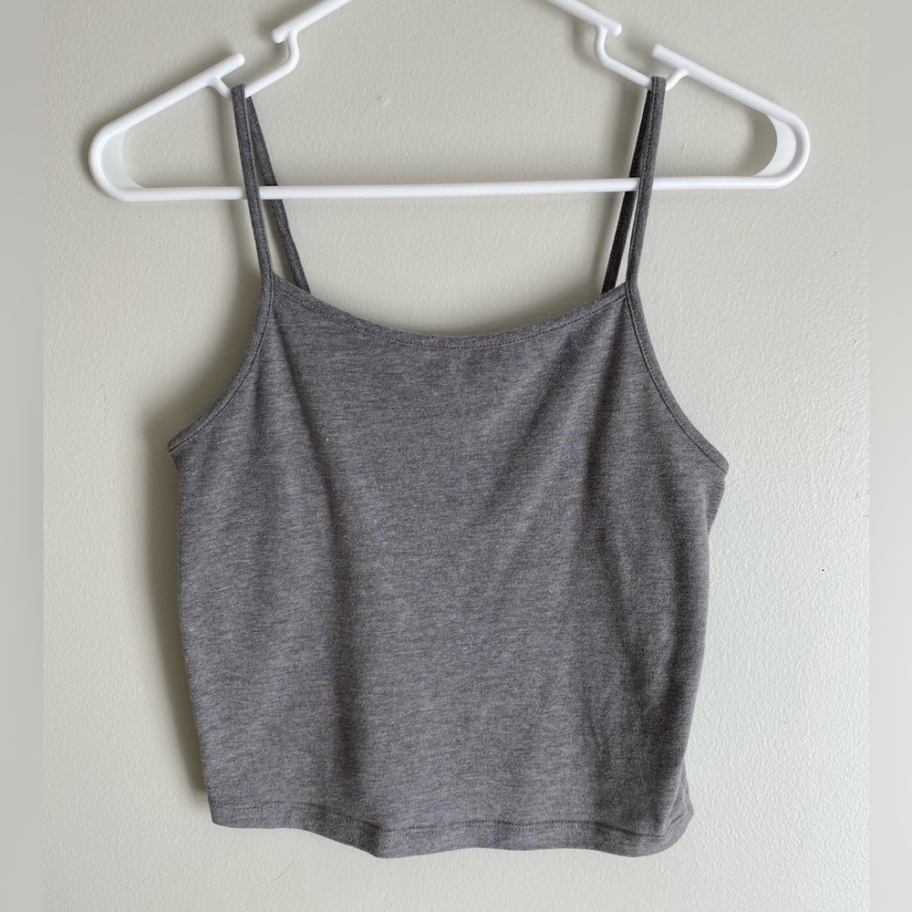 Wild Fable Slim Fit Cropped Cami Tank Top Heather Gray Spaghetti Strap